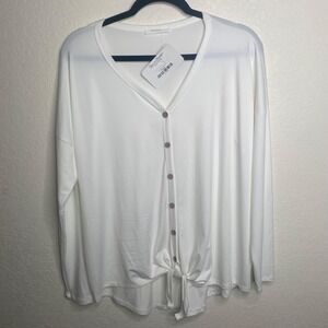 NWT $34 Reborn J Button Down Top Womens Size‎ M White Long-Sleeve Stretch Casual